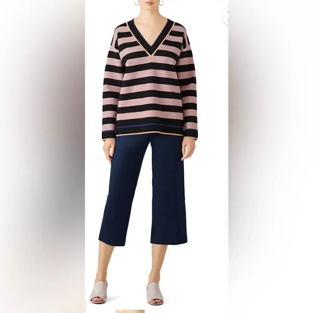 Diane Von Furstenberg Stripe Knit Pullover Sweater Size Small Oversized